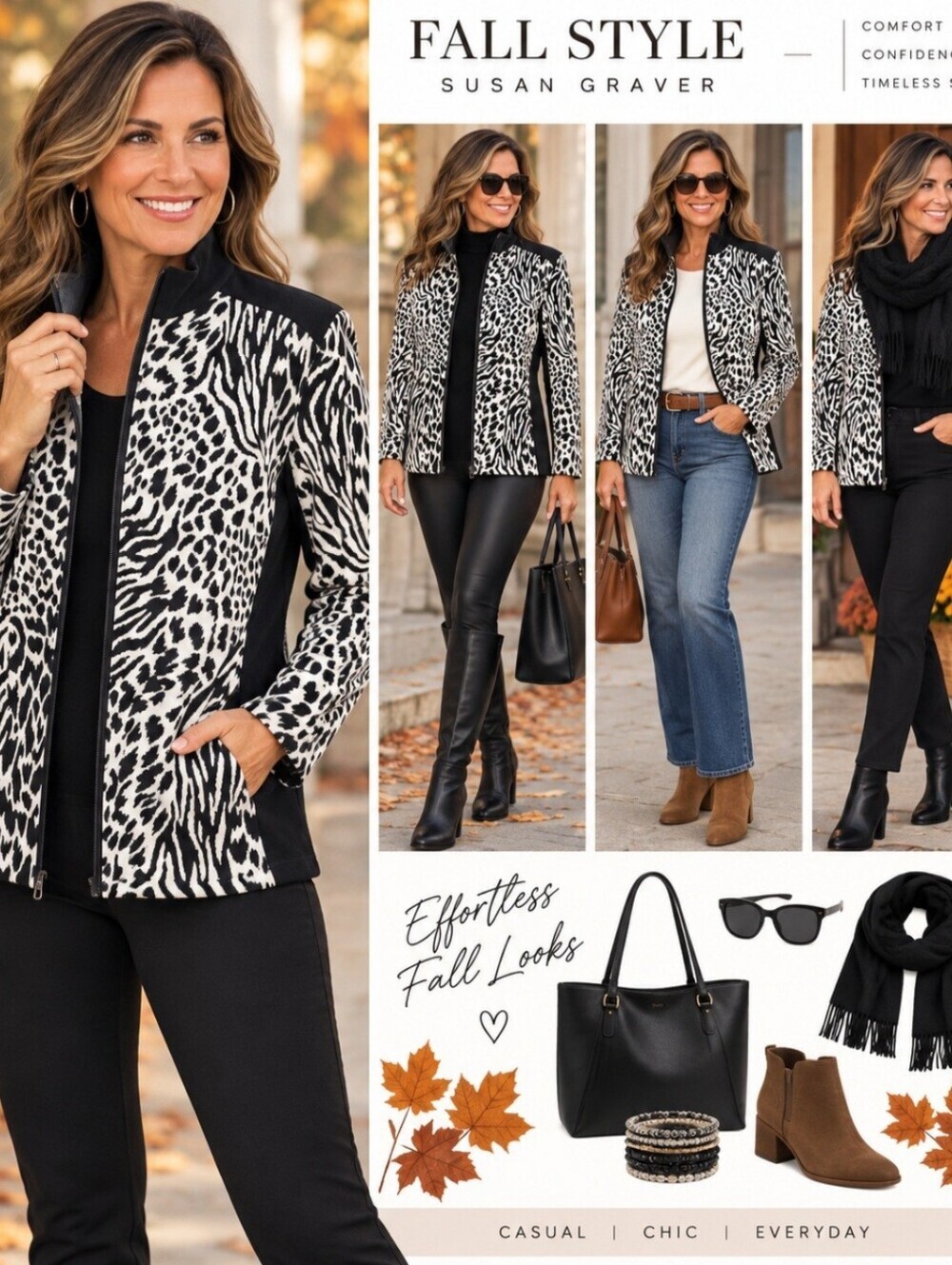 Susan Graver Weekend Womens Small Zip Front Animal Print Athletic Jacket Stretch